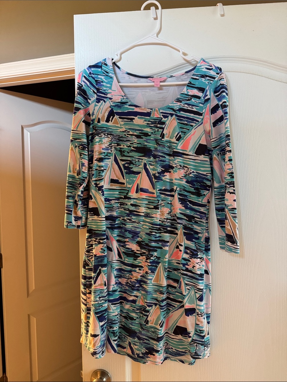 Women's Sailboat Print Scoop Neck Dress - Multicolor